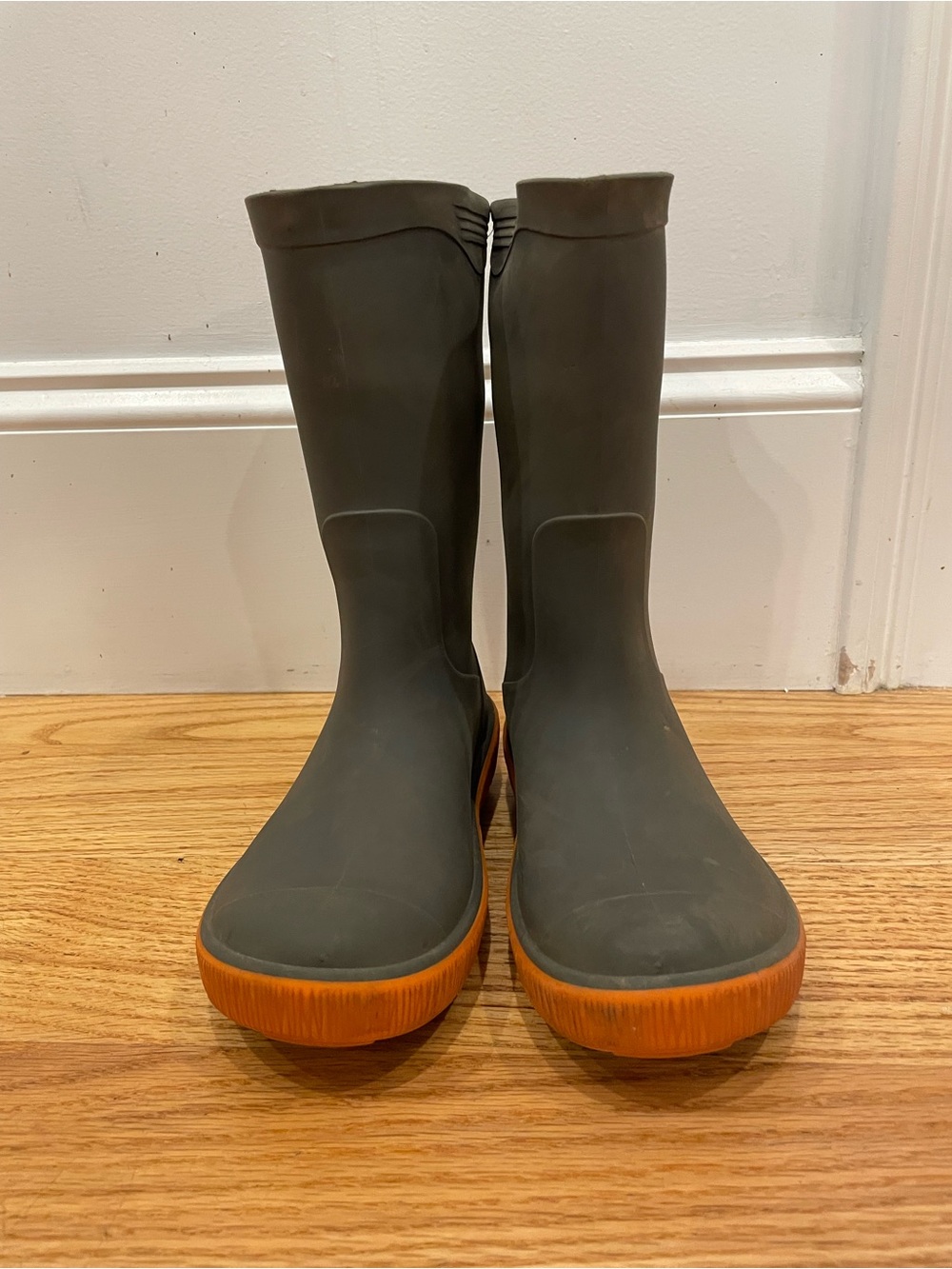 Kids Gray Rubber Rain Boots with Orange Sole